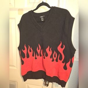 Black and Red Flame Sweater Vest Men's